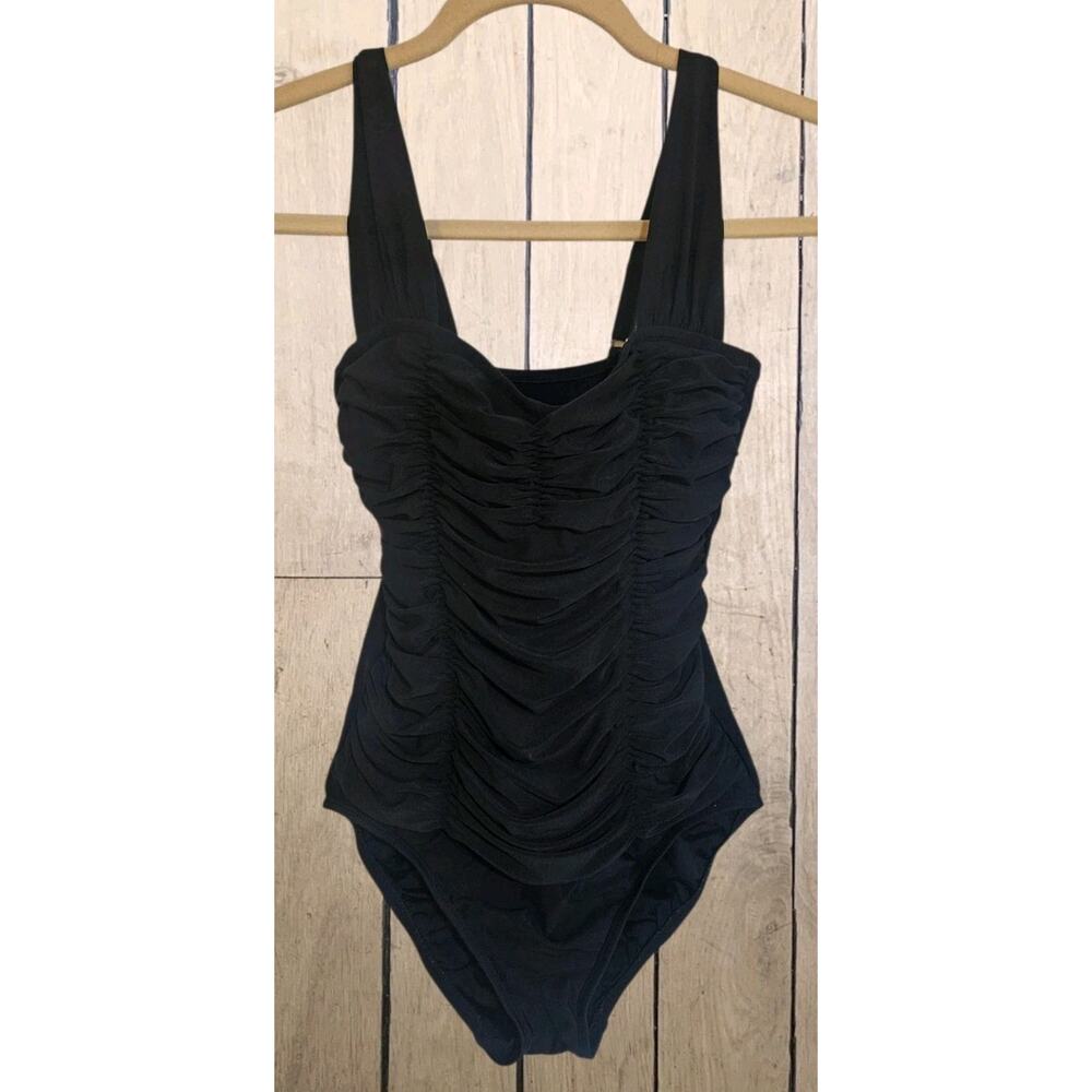 Aqua Green Womens One Piece Swimsuit Rouched Front Black Small